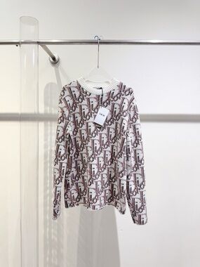 Authentic Dior Cream Ribbed Knit Sweater with Logo Tag